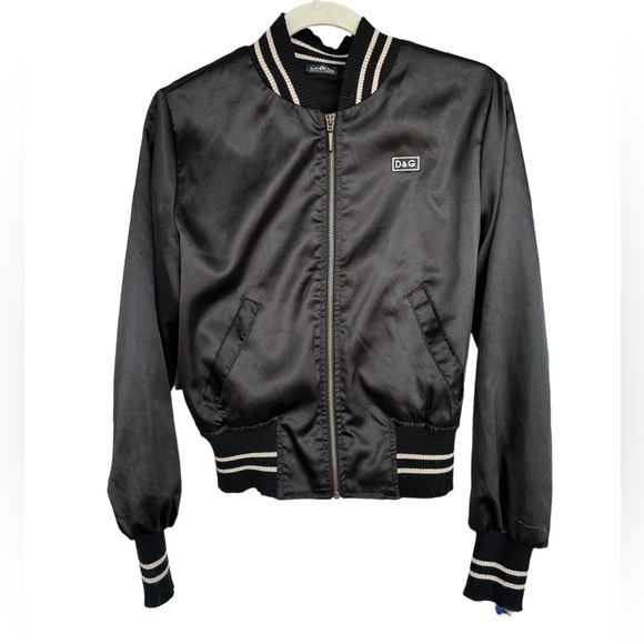 Dolce & Gabbana Vtg. Y2K black satin Bomber jacket embroidery Logo S - Picture 2 of 15